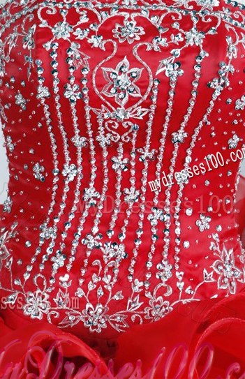 Hot Red Rolling Flowers Beaded Quinceanera Dresses Floor Length